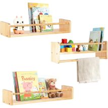 Trintion Kinder Bücherregal Wand Aus Massivholz, 40cm Wandregal Kinderzimmer, Montessori Regal Für Bücher Und Spielzeug, Schweberegal Holz, Offenes 