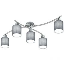Trio Garda Modern 5 Light Multi Arm Semi Flush Ceiling Lamp Nickel Matt with Grey Shade