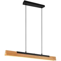 Kerala Sospensione Led 25w 3000lm, 3000k Legno Naturale E Metallo Nero Dimmerabile Con Touch Dimmer L. 90cm