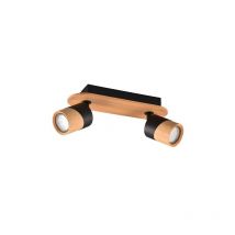 Trio Leuchten - plafonnier aruni 801100232, métal noir mat, bois naturel, excl. 2 x GU10