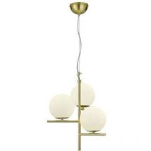 Sospensione 3 Luci Sfere Vetro Bianco Ottone Ø40 cm