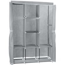 O91 - Triple armoire en tissu avec rideaux coulissants Blanc/Gris 118x45x169cm