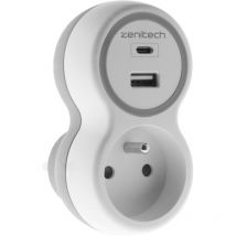 Zenitech - Prise 16A avec chargeurs usb a+c Blanc et Gris