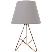 First Choice Lighting - Tripod - Copper 42cm Table Lamp With Grey Fabric Shade - Polished copper plate and grey cotton