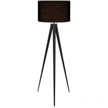 Teamson Home - Romanza led Tripod Standing Floor Lamp with Drum Shade, Modern Lighting in Black for Living Room, Bedroom or Dining Room