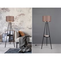 Trio - Tripod Stehleuchte colette mit Stoffschirm in Taupe/Gold & Ablagetisch, h 152cm