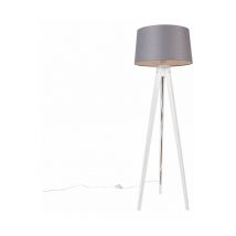 Qazqa - Modern Tripod White with Linen Lampshade Dark Grey 45 cm - Tripod Classic