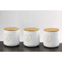 Tris barattoli cuore 11X11CM con tappo in legno e colore bianco