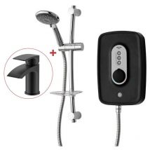 Triton - Danzi Matt Black 8.5kW Electric Shower + Riser rp Perea Aquasurge + Tap