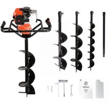 Trivella Con Motore a Scoppio 2 Tempi 52cc Mototrivella a Benzina Con 3 Punte Di Ricambio Da 100 150 e 200 Mm + Estensione 50 Cm Trivellatrice