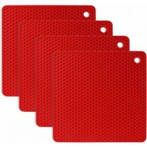 Trivet 4pcs Silicone Pot Holder Trivet Dishwasher Safe Heat Resistant, Non-Slip and Heat Resistant up to 230~C, Honeycomb Pattern - Red Groofoo