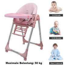 Keepbuying - Trona para bebé, ajustable y plegable, 5 alturas diferentes, respaldo reclinable de 5 posiciones,rosa