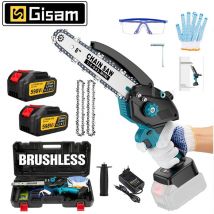 Gisam - Tronçonneuse à batterie 8 pouces sans balais 2 piles 3.0Ah Outils de coupe pour le travail du bois