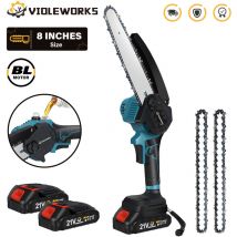 Drillpro - Tronçonneuse à batterie scie à chaine scie à buche élagueuse violeworks 8' 18V Sans batterie avec 2 chaines (Version améliorée) swagx