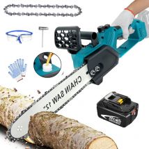 Tronçonneuse à batterie, Tronçonneuse sans fil 12 pouces sans balais Scie électrique sans fil Tronçonneuse lubrifiée avec chaînes + 1 batterie 5,5 A