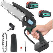 Tronçonneuse à batterie,Scie à chaîne électrique sans fil de 15,2 cm 6'', mini scie à bois portable sans balais, scie à chaîne puissante, + 2