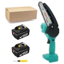 Tronçonneuse à batterie,Tronçonneuse sans fil de 4 pouces, mini-tronçonneuse portable électrique pour branches d'arbres, jardin+2x batterie de 5,5