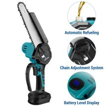 Maerex - Tronçonneuse électrique Sans fil Rechargeable 2.0Ah, avec 2 Chaînes 6 pouces, 2 batteries, ihuileur automatique, pour patio naison et jardin