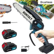 Tronçonneuses électriques, petite tronçonneuse sans fil de 6 pouces, coupe-bois portable, + 2 batteries 3,0 a + chargeur, compatible avec la batterie