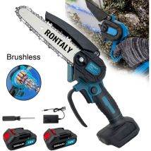 Mini tronçonneuse électrique sans fil de 6 pouces, Sans balais,scie à une main, coupe-bois, pour jardin, branche, coupe de bois, + 2 piles 3,0 a +