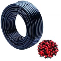 Tropfrohr, 16 mm x 100 m, Farbe Schwarz + 100 einstellbare Tropfer 0 bis 70 Liter/Stunde. Exclusives Angebot