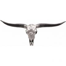 Décoshop26 - Trophée de tête de taureau longhorn crâne décoratif 132cm argenté trophée intérieur extérieur décoration murale 040002846