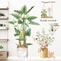 Aougo - Tropical Flowers Wall Stickers Plant Decorative Sticker, Tropical Plant Wall Sticker,Tropical Wall Stickers Plant Flowers Palm Leaf, For