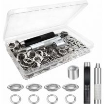 Trousse à Œillets Outils, Ensembles Oeillets 100 Set, Oeillets Pour Baches, Kit De Grommets Eyelets, Pour Toile Bâche Tente De Réparation Argent