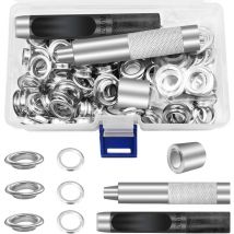 Trousse à œillets Outils 12mm Metal Ensembles Oeillets 100 Set Kit de Grommets Eyelets Kit pour Toile Bâche Tente de Réparation Argent(1/2 Pouce)