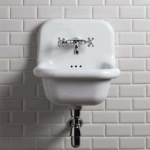 Lavabo Bleu Provence Retro Ceramica 42x42x46 cm – Garanzia 25 anni – 3 fori per miscelatore – Stile scolastico