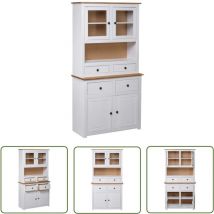 The Living Store Buffet haut Blanc 93x40,5x180 cm Pin Gamme Panama - Buffet - Meuble De Rangement - Commode - Armoire - Mobilier