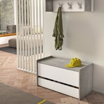 Containerkoffer mit langsamem Verschluss und großer Schublade aus Beton und Weiß