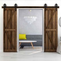 Kit porte coulissante avec amortisseur, fixation sur côté de porte , avec Grandes Roues, Double Porte 396CM - Tsmst