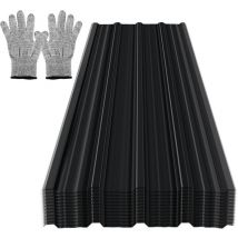 Tubiaz - 12x Tôles profilées ondulées revêtement mur toit abri de jardin, Gris, 129cm x 46cm = 7.12m²