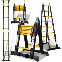 2,5m+2,5m Échelle Télescopique Alu Jaune Portable Echelle Multi-Fonction en Aluminium, Capacité 150 Kg ,8+8 Echelons - Tubiaz