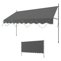Tubiaz Auvent manuel avec LED Auvent rétractable sans perçage 400x120cm Gris