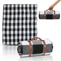 Couverture de Pique-Nique Impermable 200x200 cm Grande et Pliable pour Jardin Camping et Plage,Motif à carreaux noir et blanc - Tubiaz