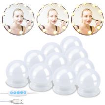 Lumière de Miroir pour le maquillage ,10 Ampoules pour Coiffeuse Maquillage usb avec Interrupteur,3 Couleurs,Blanc, avec Adaptateur,10W - Tubiaz