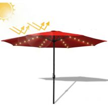 Parasol de jardin rond,protection uv jusqu'à UV30+,acve support et LED,350cm,Rouge - Tubiaz