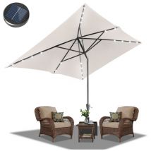 Parasol rectangulaire uv jusqu'à UV30+, Inclinable 200x300cm, avec support et led, Beige - Tubiaz