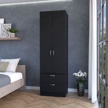 Tuhome Concept - tuhome Armario alto Mayer en melamina con dos puertas y dos cajones, Negro Altura: 195 cm Ancho: 59,2 cm Profundidad: 49,5 cm