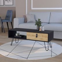 TUHOME Mesa de Centro Kimball con Cajón y Patas Hairpin, Negro / Macadamia Altura: 40 cm Largura: 104 cm Profundidade: 36 cm