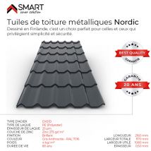 Bravo The Smart Solution - Tuile de toiture métallique nordic Coloris Gris Anthracite 7016 Dimensions 2160x1170x0.50mm