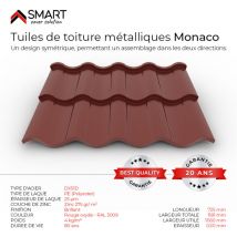 Tuile de toiture métallique monaco Coloris Rouge Oxyde ral 3009 Dimensions 725x1181x0.50mm
