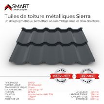 Tuile de toiture métallique sierra Coloris Gris Anthracite 7016 Dimensions 725x1198x0.50mm