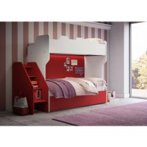 Lit superposé peu encombrant avec troisième lit extractible et échelle latérale - Idéal pour les chambres d'enfants - Rovere rock e basalto