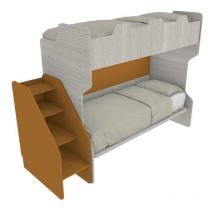 Lit superposé peu encombrant avec troisième lit extractible et échelle latérale - Idéal pour les chambres d'enfants - Rovere rock e zolfo