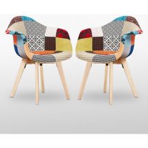 Life Interiors - Set of 2 Patchwork Retro Tub Dining Chairs - Upholstered in Fabric, Cushion Padded and Solid Wooden Legs - Armchair for Dining Room