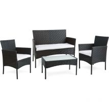 Tulum - Gartenmöbel 4-Sitzer - 1 Sofa, 2 Sessel, 1 Couchtisch - Wasserabweisende und Abziehbare Kissen mit Reißverschluss - Schwarz / Beige