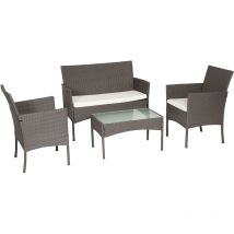 Tulum - Gartenmöbel 4-Sitzer - 1 Sofa, 2 Sessel, 1 Couchtisch - Wasserabweisende und Abziehbare Kissen mit Reißverschluss - Grau / Beige